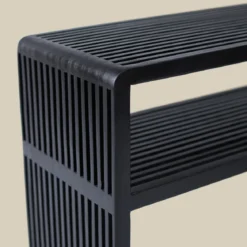 Wandtafel zwarte teak latjes - Bodio Teak Slats