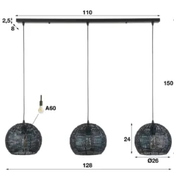 Zwart-bruine hanglamp met ronde kappen - Santa Armor