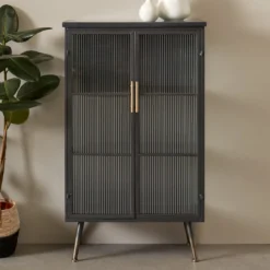 Zwarte wandkast met geribbeld glas - Kare Design Gomera