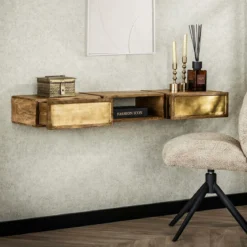 Zwevende sidetable mangohout en goud - Giani Brass